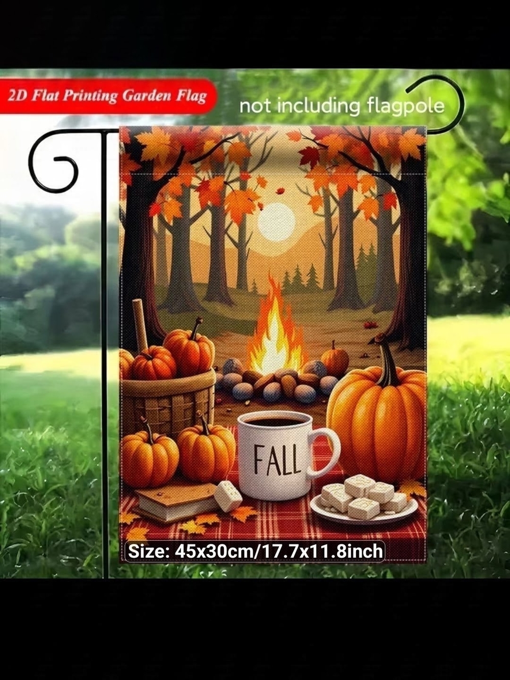 Autumn Fall Pumpkin Campfire Garden Flag -